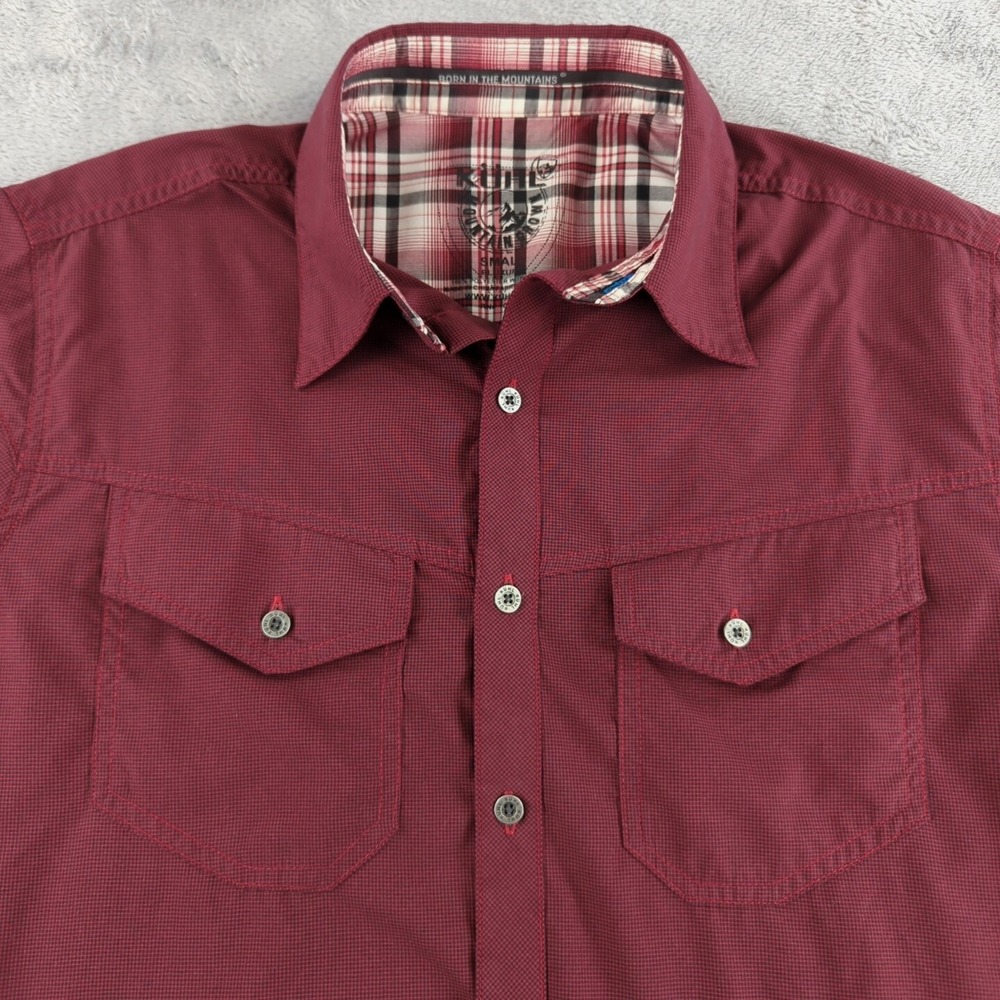 KUHL ELUXUR Shirt Mens Small Red Flap Pocket Western Outdoor Travel Utility EUC